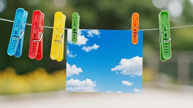 Surreal Clothes Peg Holding Moving Sky with Clouds