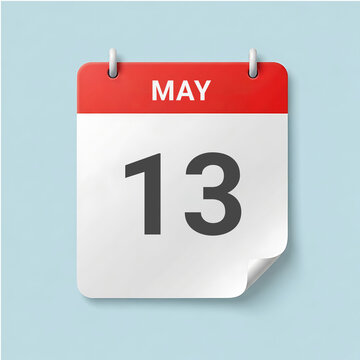 A calendar page showing the date May 13 on a light blue background
