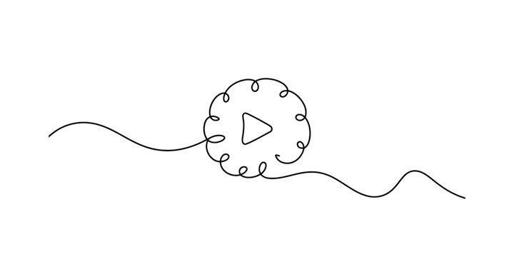 Minimalist hand drawn play button icon with wavy line and loopy circle on white background Vector, illustration