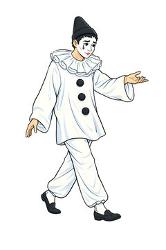 Trauriger Pierrot Clown in wei&szlig;em Kost&uuml;m