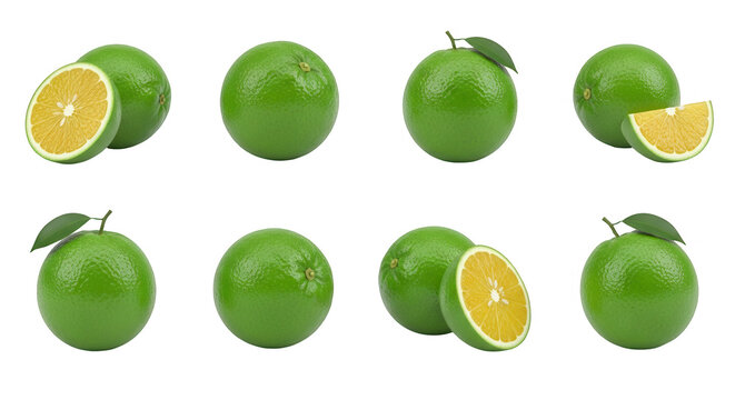 collection of vibrant green oranges some sliced placed on white surface healthy eating or culinary design