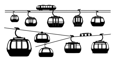 Collection of black and white cable car cabins on wires. © Akilo