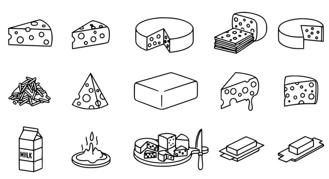 Gourmet cheese outline icon set black vector