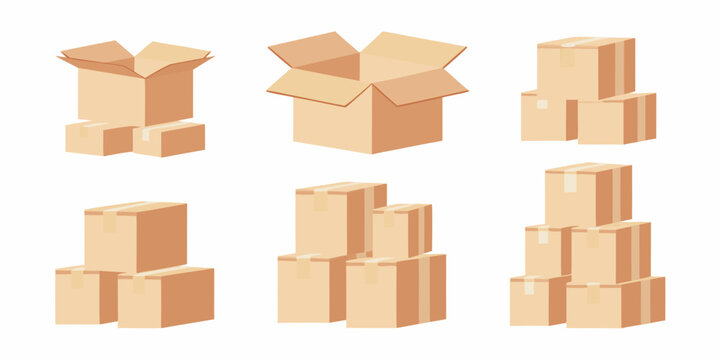 A collection of cardboard boxes in varying sizes and arrangements