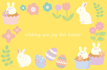 イースターエッグ、うさぎとスイーツのイラストフレーム　イエロー