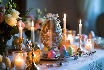 a beautifully set Easter table, a church holiday