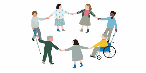 Fototapeta premium Diverse group of people holding hands in a circle representing unity