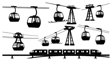 Collection of Cable Cars and Train Silhouettes. © Akik