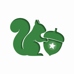 Fototapeta premium Green Squirrel Holding a Star Acorn Icon.
