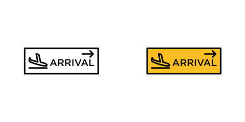 Obraz premium Airport arrival sign in doodles flat and line stroke pack