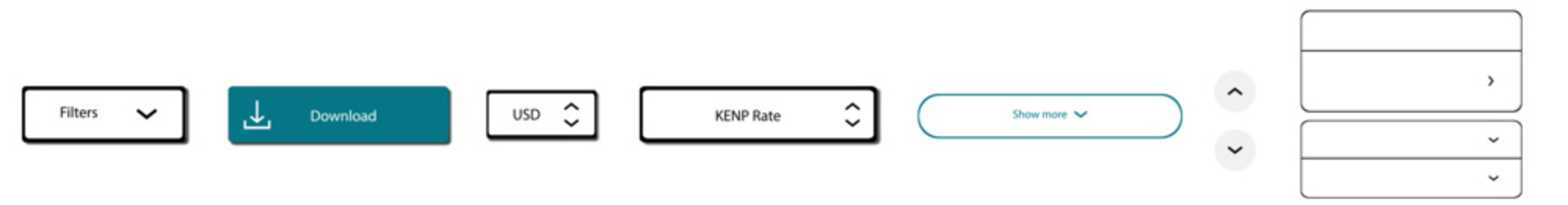 A collection of vector UI elements, set of modern web interface buttons and dropdown menu elements in a minimal style.