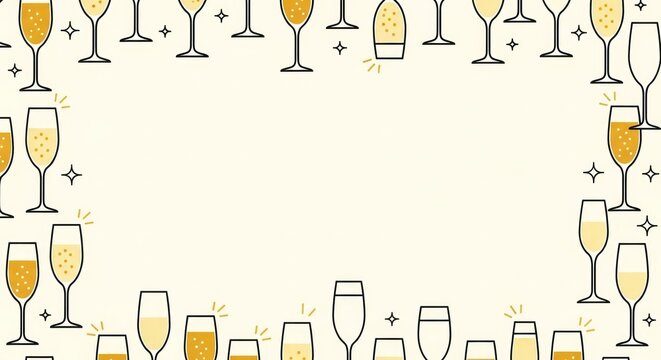 Champagne Glasses Border Illustration with Sparkling Details.