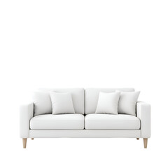 Fototapeta premium Modern White Two-Seater Sofa with Wood Legs on white background , Isolated on Transparent Background, PNG, Generative AI 