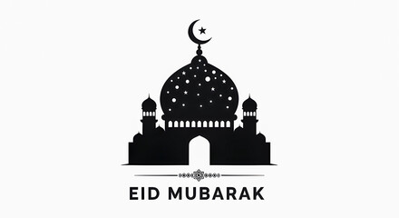 Minimal Eid Mubarak Mosque Silhouette Vector Illustration