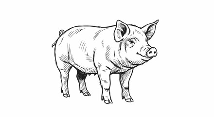 Fototapeta premium Black and White Pig Illustration Standing.