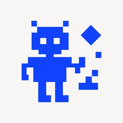 Obraz premium Pixelated blue robot illustration.