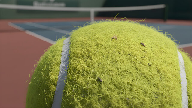Tennis Ball on Court Closeup.