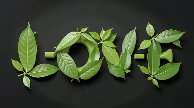 Leaves Form The Word Love On A Dark Background.
