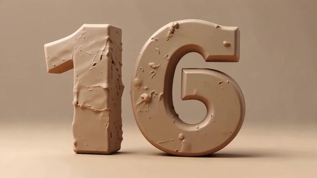 Antique Cracked Digits Thirteen And Sixteen On Beige Background.