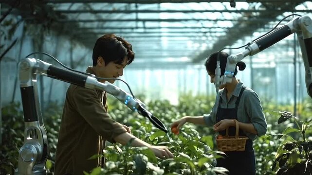 farmer spraying water with modern technical machine in field