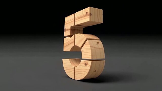 Three Wooden Number Five Frames On Dark Studio Background.