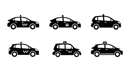 Fototapeta premium Set of Black Taxi Icons, City Transport Collection, Urban Car Service Icons