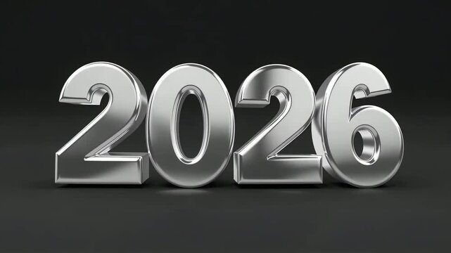 Shiny Metal Year 2026 Numbers On Dark Background.