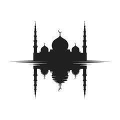 Mosque dome silhouette with reflection minimal Islamic black vector artwork
