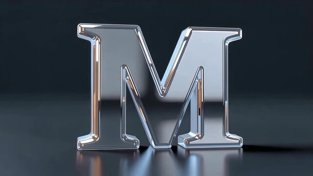 Shiny Metallic Letter M Reflections in Studio Lighting.