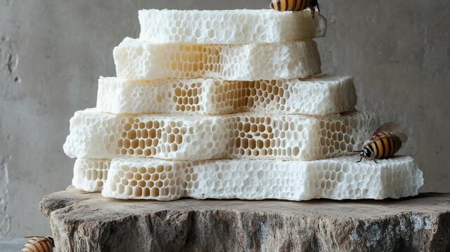 selective focus apiary honeycomb frames arranged for harvesting