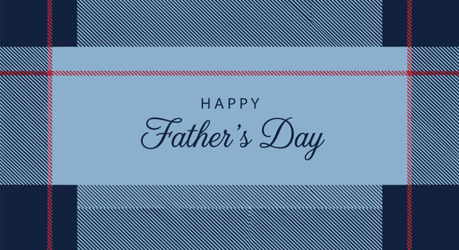 Blue plaid Father's Day card with red border and light blue banner