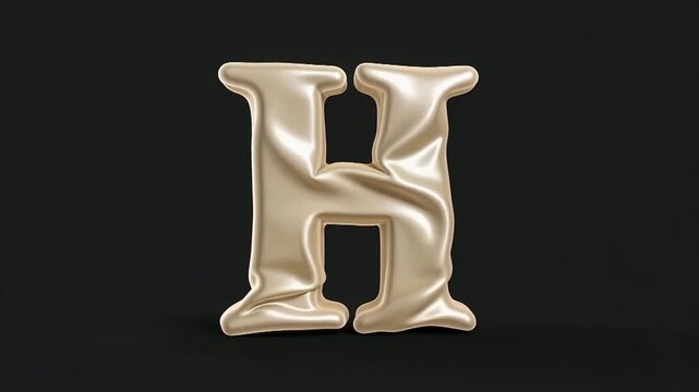 Shiny Gold Letter H Close Up On Black Background.