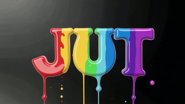 Colorful dripping letters jul rainbow background black description.