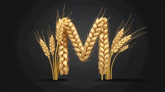 Golden Wheat Letter M Display with Wheat Stalks.