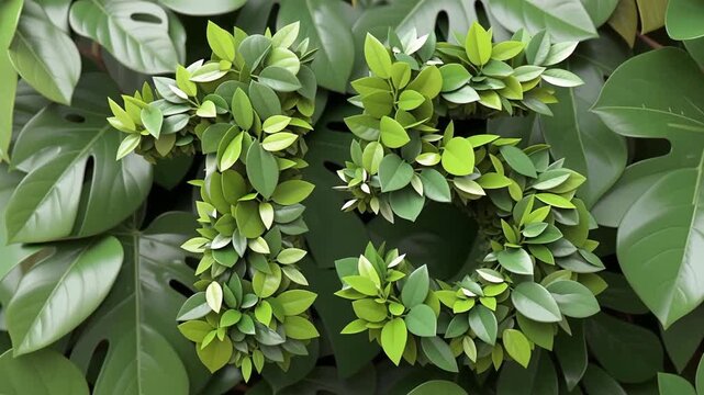 Lush Green Circular Leaf Wreath Formed by Foliage.