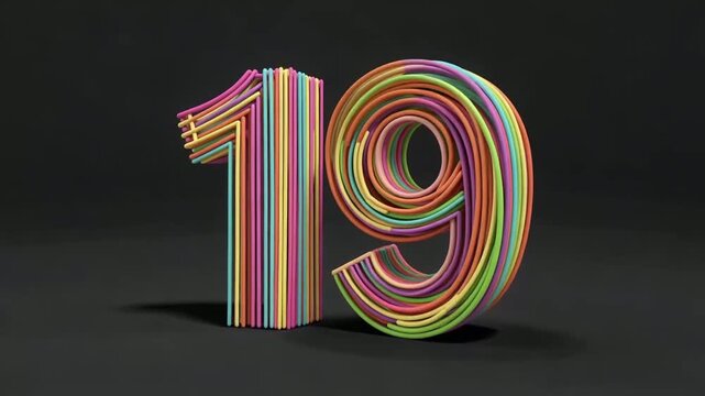 Colorful Striped Number Nineteen Abstract Visual.
