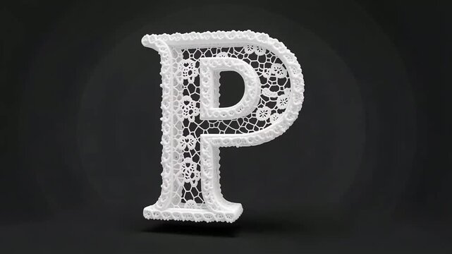 Decorative Letter P Lace Typography Artwork for Display.
