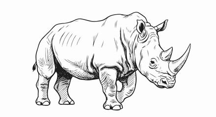 Fototapeta premium Black and White Rhinoceros Illustration.