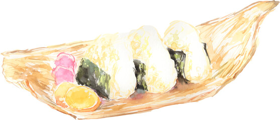 水彩で描いたおにぎりのイラスト　ベクター