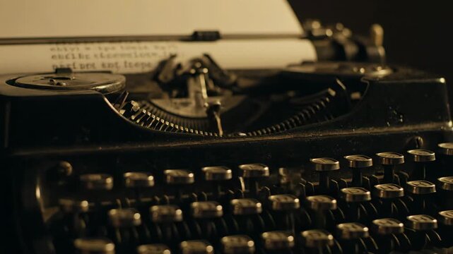 Vintage typewriter with paper and keys close up detail.