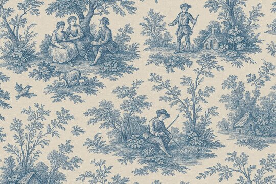 Vintage pastoral toile pattern illustration background