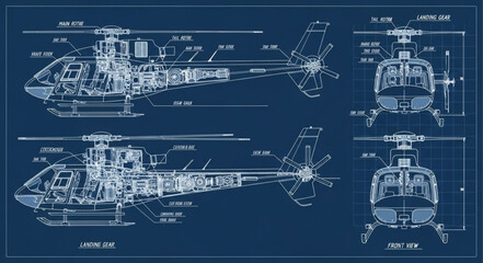 Helicopter blueprint technical drawing schematic diagram. © Bakti