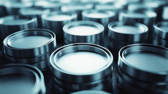 Circular metal objects arranged in a repeating pattern create an industrial background, symbolizing precision, technology, and manufacturing processes