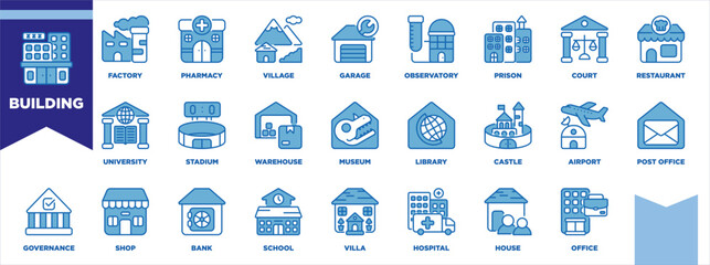 Building Icon Sheet Outline Blue White