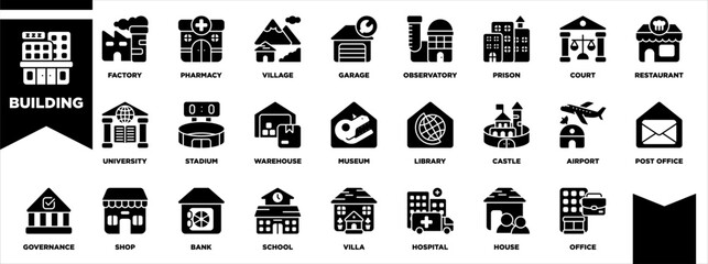 Building Icon Sheet Glyph Black