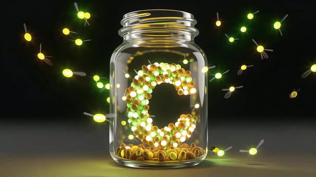 Glowing Letter C Created from Fairy Lights Inside a Jar.
