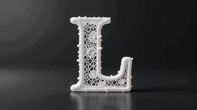 Elegant Lace Letter L Stands Against Dark Background.