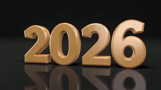 Golden 2026 Numbers Shining On Dark Studio Background.