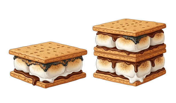 Camping smore and double decker graham cracker sandwich vector