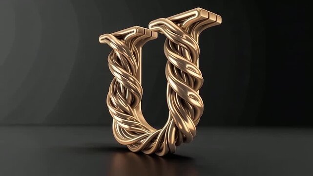 Golden Twisted U Shape Sculpture Fashioned From Wire.